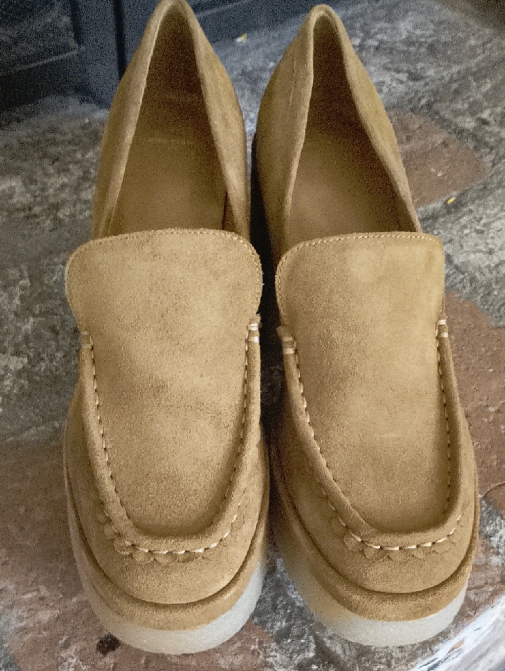 Women’s Suede Chunky Heel Loafers — Tan - Picture 8 of 10
